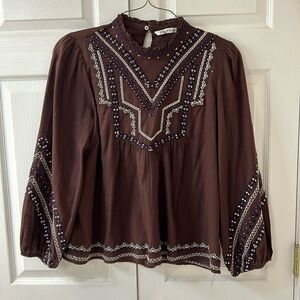 Zara embroidered linen blouse